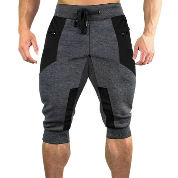Wyobmus Men's 3/4 Jogger Capri Pants Casual Patchwork Workout Gym Below Knee Shorts Elastic Waist Jogger Sweatpant Capris A-Dark Gray