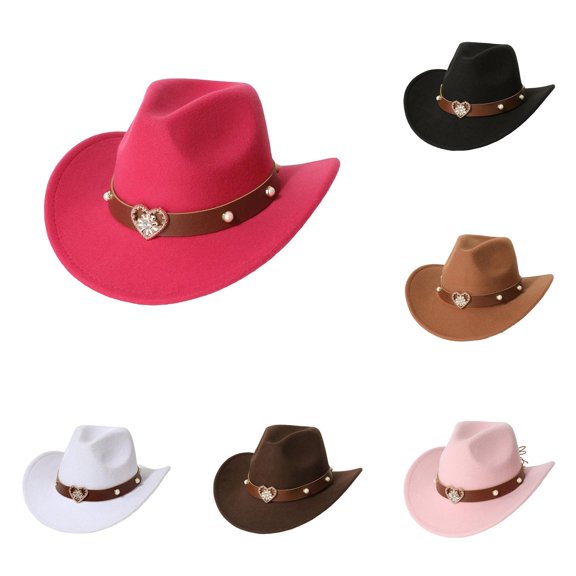 SUXIAN Kids Cowboy Hat Classic Western Style Wide Brim Wool Felt Heart Embellishment Festival Jazz B
