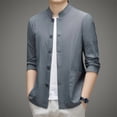 thumbnail image 4 of Camisa de hombre con protección solar de seda de hielo, de verano, con cuello alto, ligeramente arrugada, informal, transpirable, chaqueta fina para hombre, 4 of 4