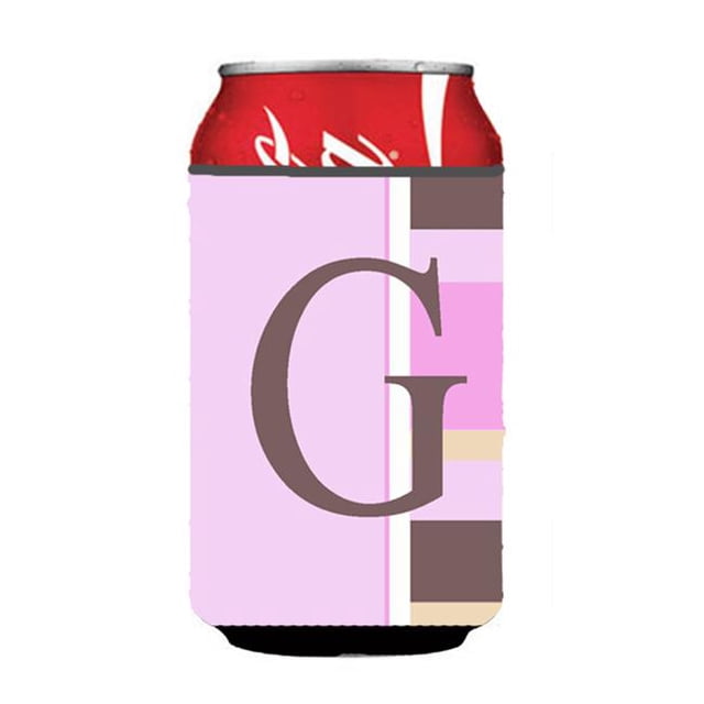 Letter G Initial Monogram - Pink Stripes Can or Bottle Hugger