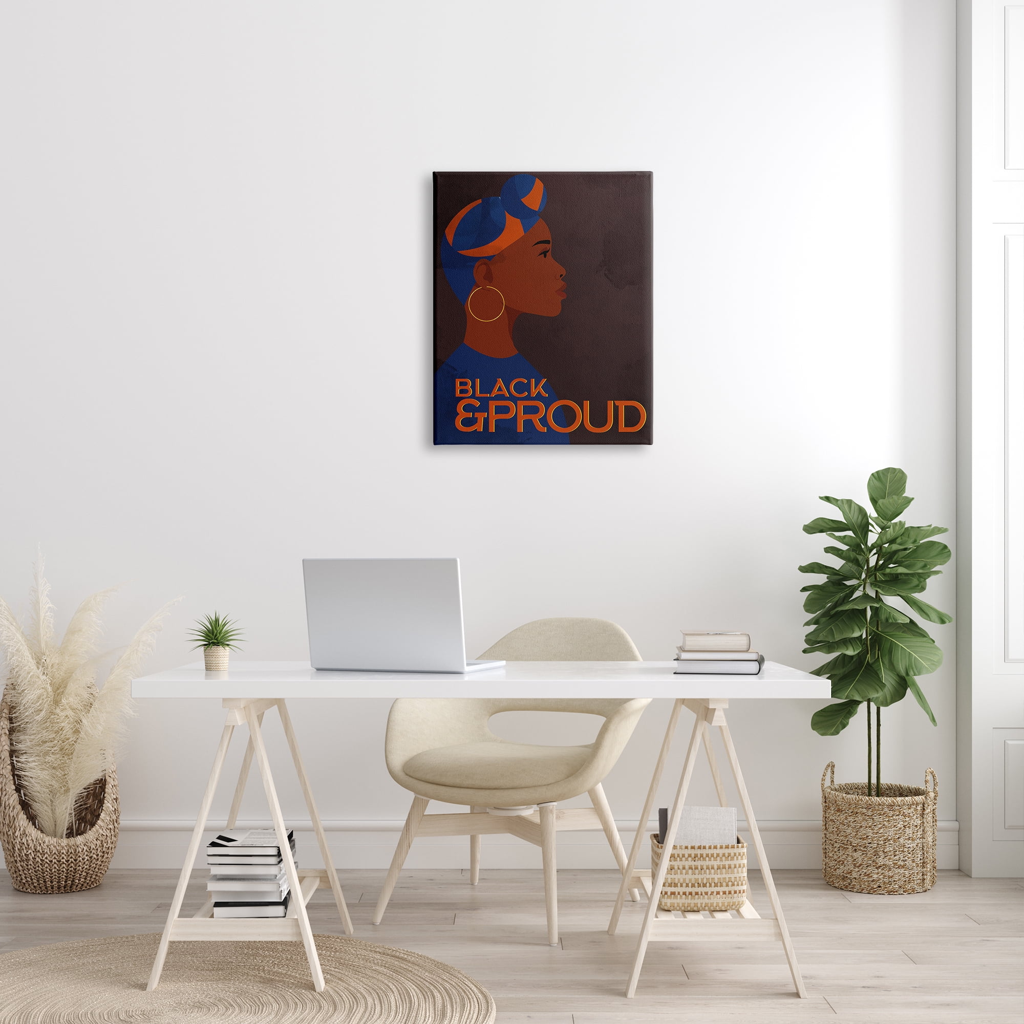 Stupell Industries African American Woman Black and Proud Phrase Typography Painting Gallery Wrapped Canvas Print Wall Art, 24 x 30