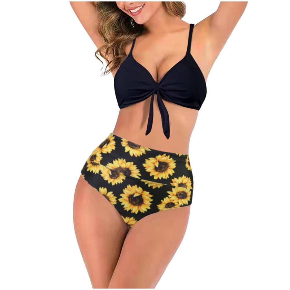 Womens High Waisted Bikini Set Tie Knot High Waisted Two Piece Swimsuits Bathing Suits