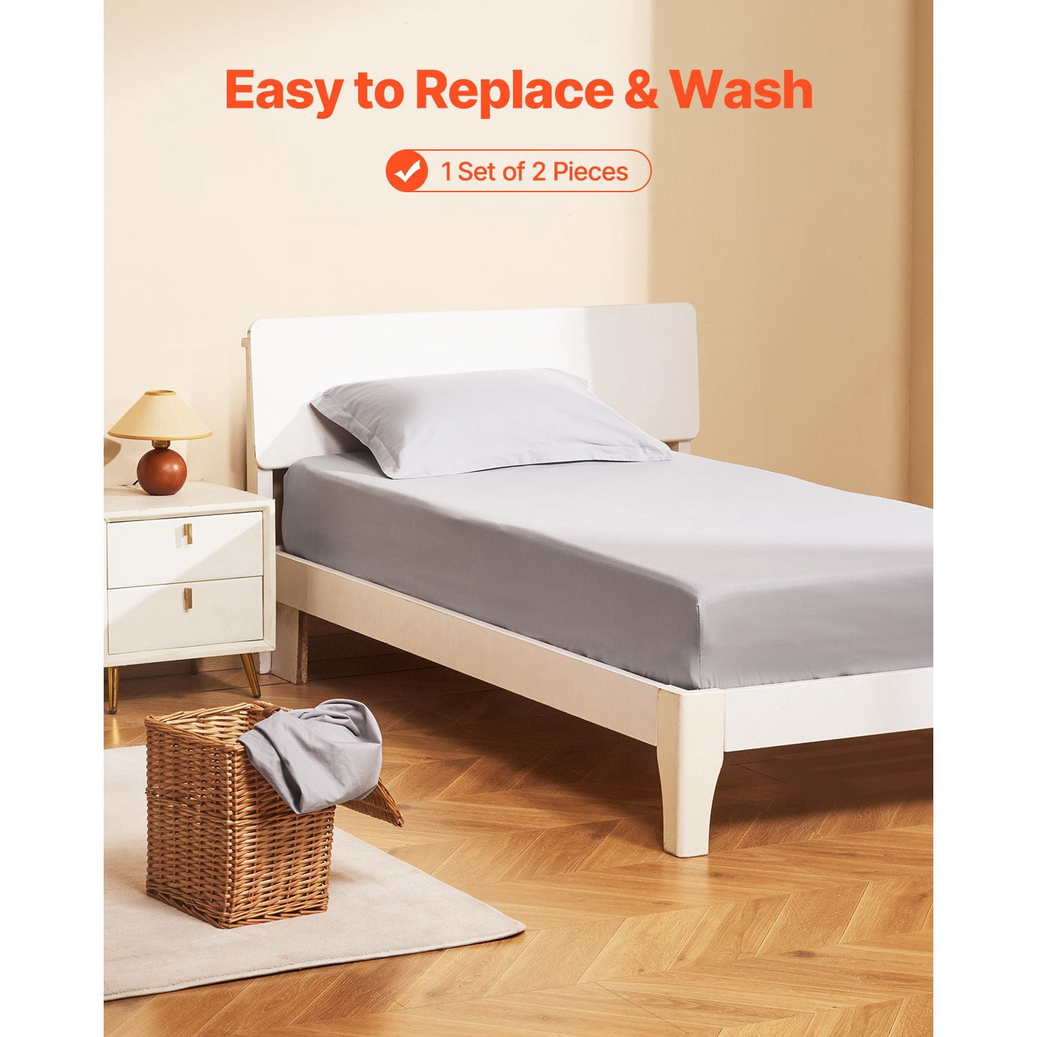 Fitted Sheet, 1 Set of 2 Pieces, Twin Size Elastic Fitted Sheet with High-Quality Microfiber, Wear-Resistant & Breathable Twin Fitted Sheet with Single-Sided Brushing, Fit for 15 in Mattress
