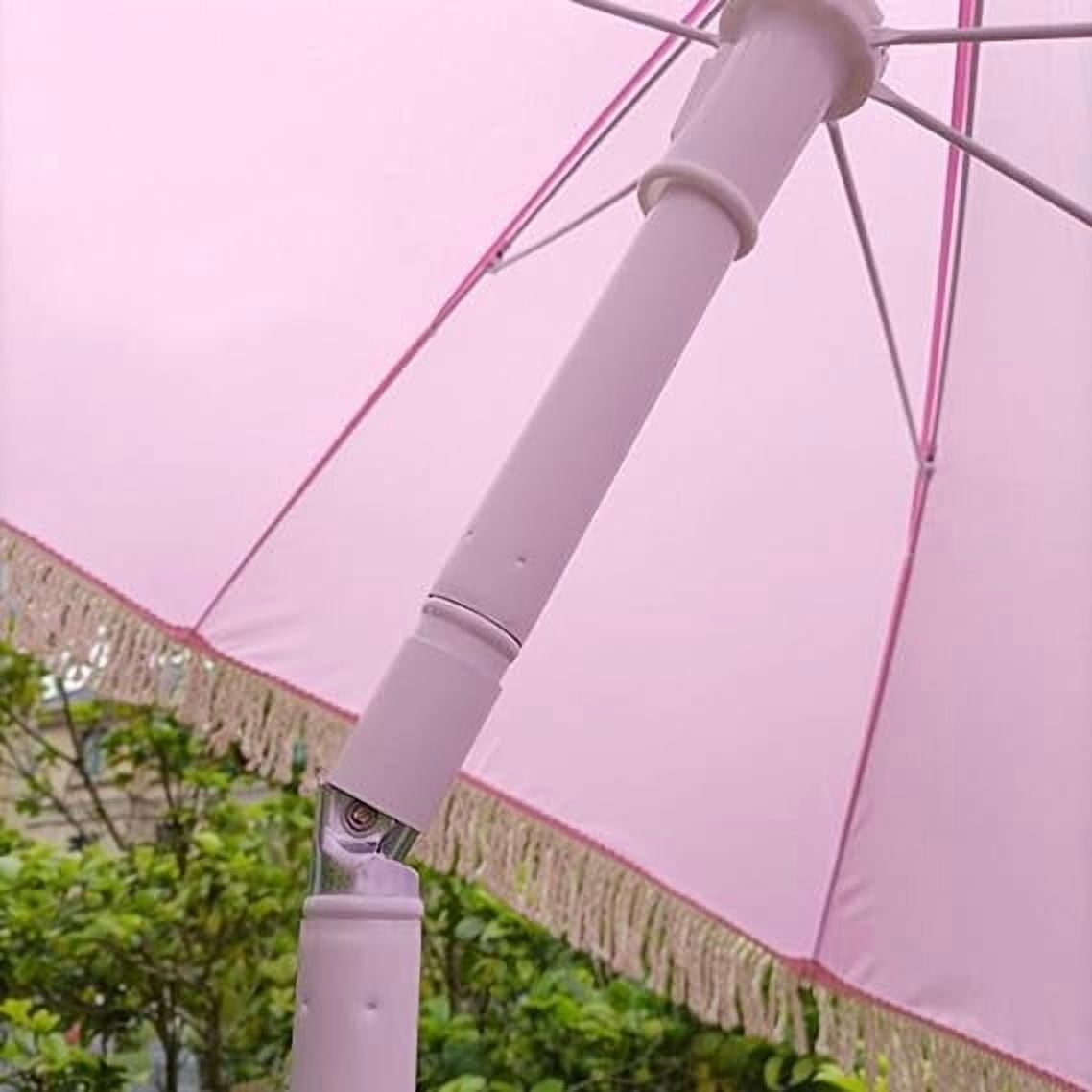 Pink 6.5ft Market Patio Umbrella with Fringe, Tilt, Adjustable Height, UV50+, Waterproof