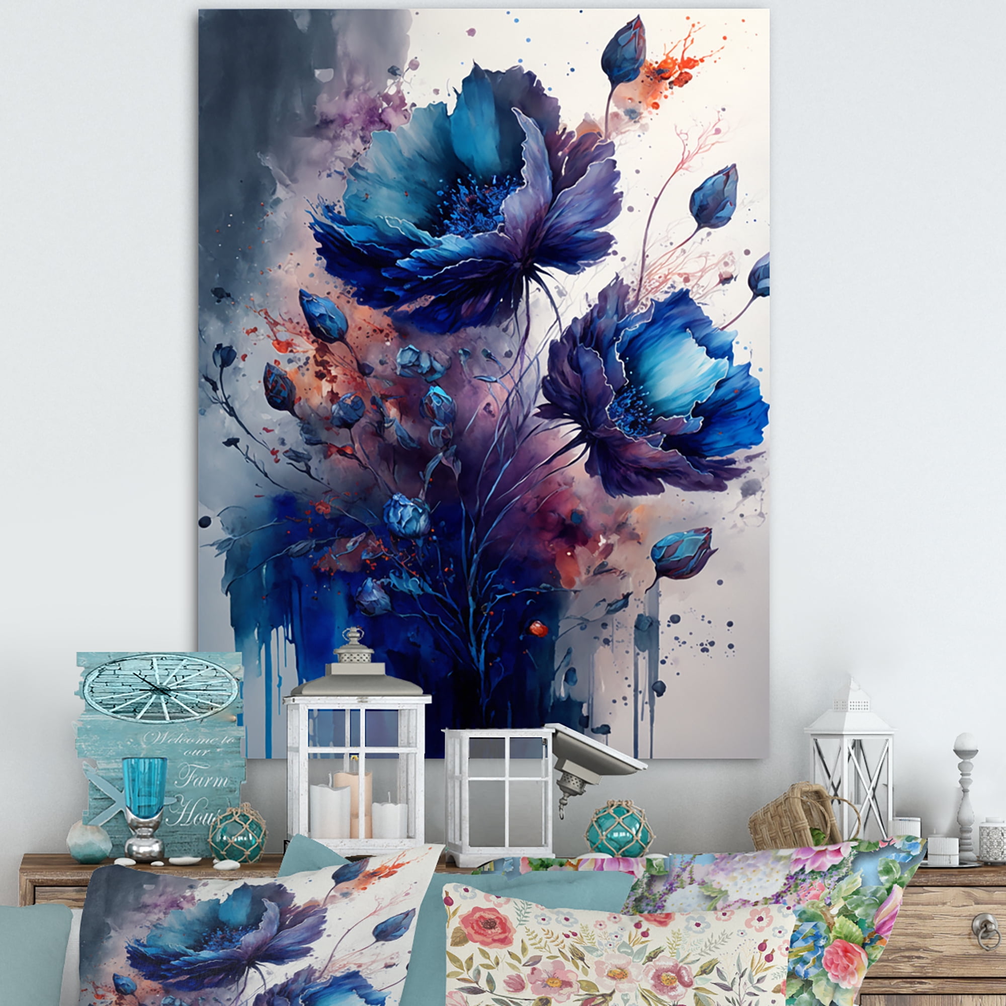 Designart Vibrant Blue Flower Bouquet II Canvas Wall Art