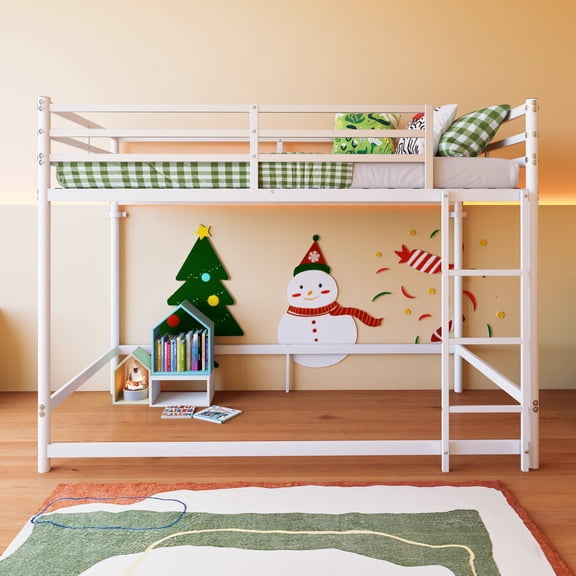 Leumius Metal Loft Bed,Twin Over Twin Bunk Bed with with Safety Guard Rails and Space-Saving Design,White