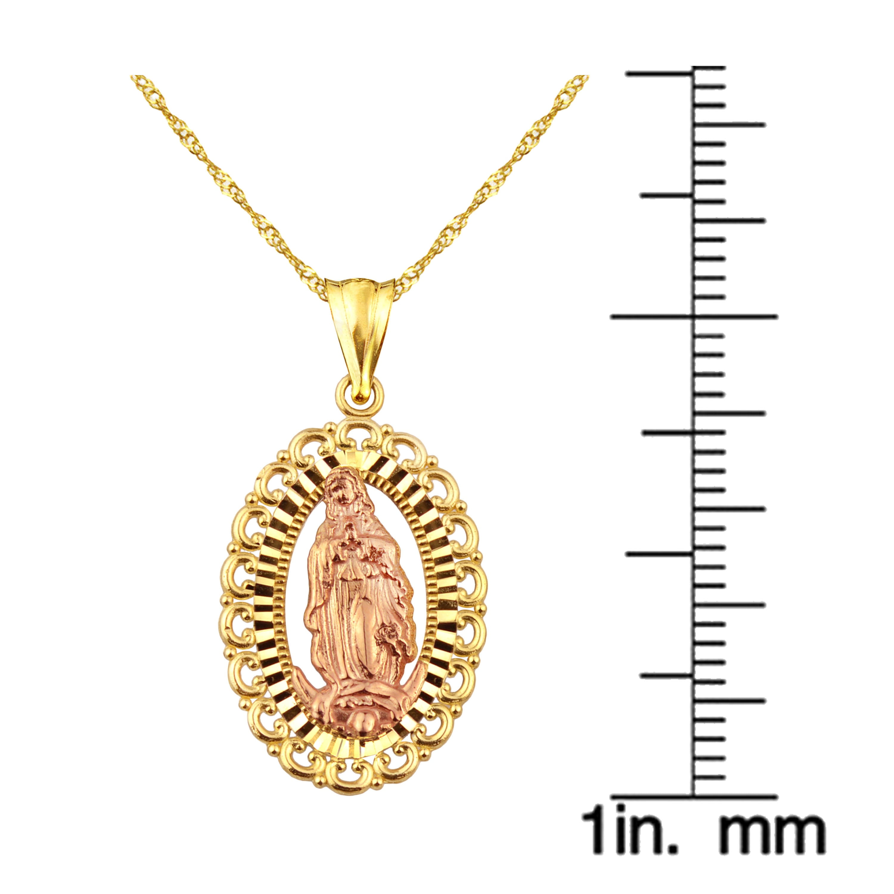 US GOLD Handcrafted 10kt Gold Virgin Mary Oval Medallion Charm Pendant