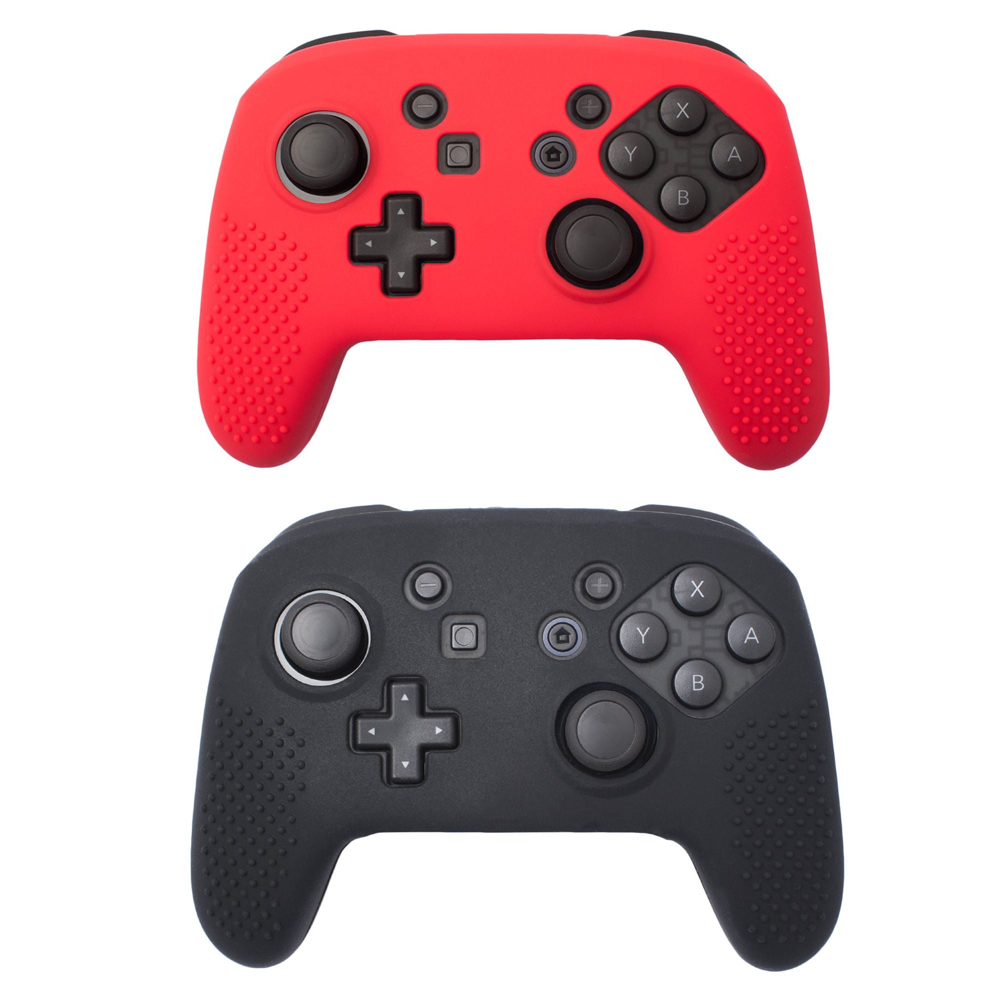 Nintendo Switch Pro Joy Con Case Bundle Kit, by Insten 2pack Black/Red Joy Con Nonslip Grip
