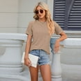 thumbnail image 6 of FLMEI Womens Fashion Tshirts Tops Crewneck Patchwork Short Sleeve Tee Shirts Casual Summer Solid Color Cotton Blouses S-XXL, 6 of 9