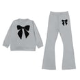 thumbnail image 2 of Shadoumai Girls 2 Piece Outfit Summer Long Sleeve Graphic T-Shirt Top & Flared Pants Spring Clothes Set Casual Kid Age 6-14, 2 of 5