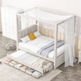 thumbnail image 3 of EUROCO Upholstered Twin Size Canopy Bed Frame with Trundle Bed and 3 Drawers, Platform Bed with Headboard for Kids Teens Adults, Beige, 3 of 12