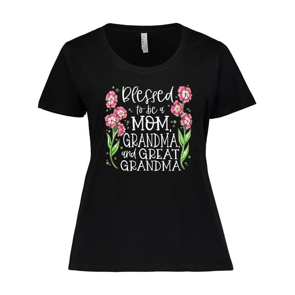 Inktastic Blessed to be a Mom, Grandma, and Great Grandma Pink Flowers Women's Plus Size T-Shirt