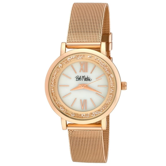 Bob Mackie Women's Rose Gold 34mm Rolling Stone Mesh Strap Watch