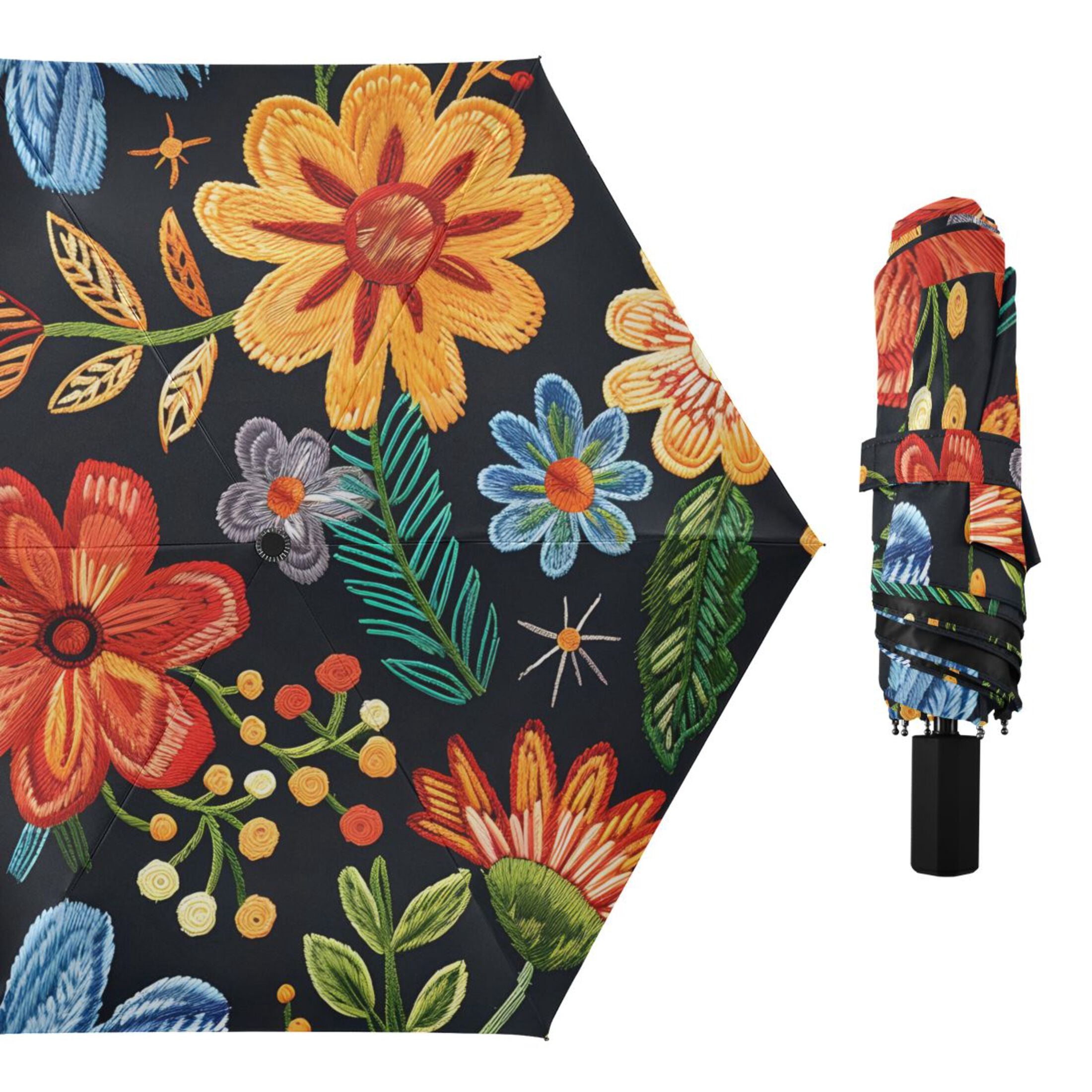 ALAZA Retro Vintage Flower UPF 50+ Compact Folding Umbrella for Rain Travel Umbrella Packable