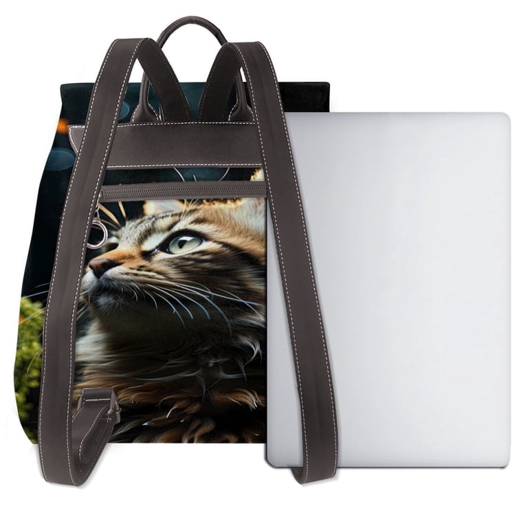 cat leather backpack Mini Black Adorable cheery cat leather mini backpack Floof Voyager Luxury Leather Cat