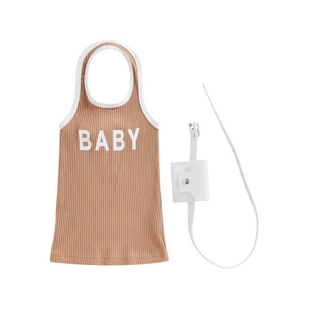 

AMILIEe 9M-4T Toddler Baby Girls Casual Letter Print Ribbed Sleeveless Halterneck Knit Dress+Waist Packs