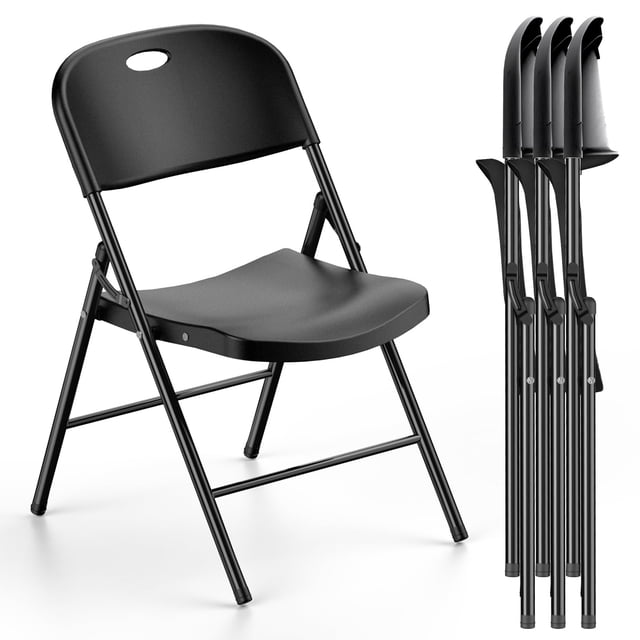 Silla plegable Nazhura de plástico con límite de peso de 650 kg, paquete de 4, color negro