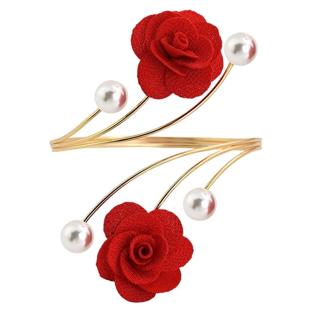 QIDESHIP Anneaux de Rideau Rouges avec Perles et Roses Rouges, Ballon de Fête en Métal, un Anneau de Rideau, Embrasses de Rideau Rose Rouge avec Perles Embrasses de Rideau Décoratives Dorées Fait Main