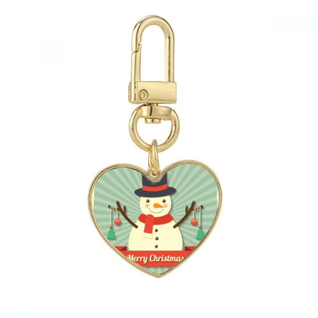 Merry mas Snowman Cartoon Illustration Gold Heart Keychain Metal Keyring Holder