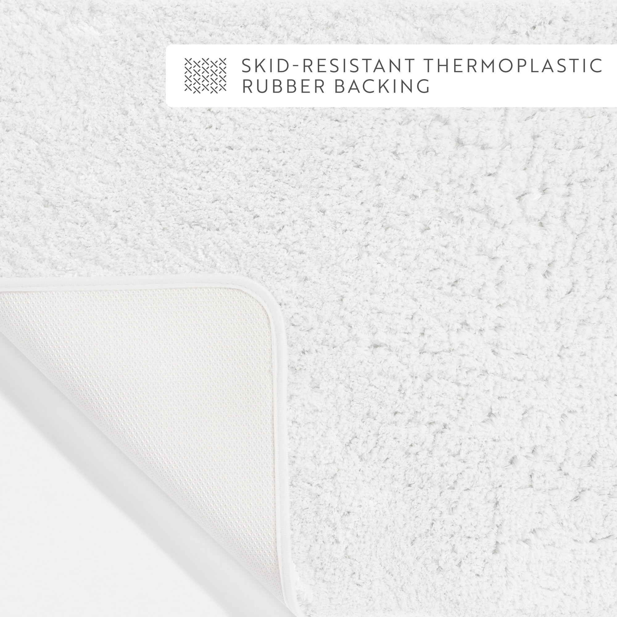 Plush Absorbent Bath Mat Rug with Anti-Skid Rubber Backing, 24 x 17, White, by Noble Linens