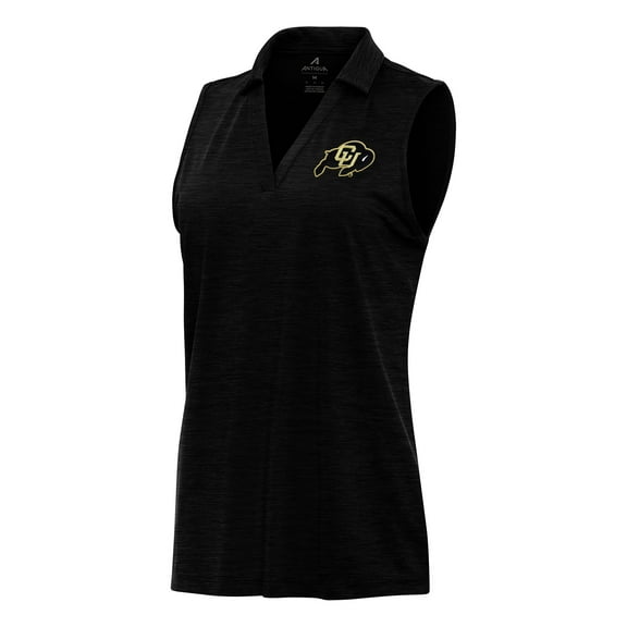 Women's Antigua Heather Black Colorado Buffaloes Layout Sleeveless V-Neck Polo