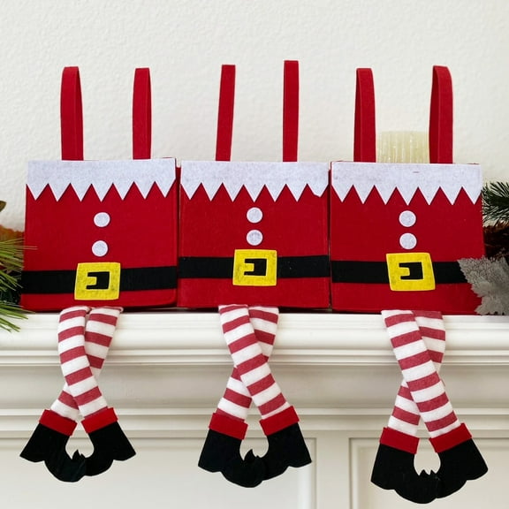 Wrapables Christmas Elf Pants Treat Bags with Handles, Holiday Decorations (Set of 6)