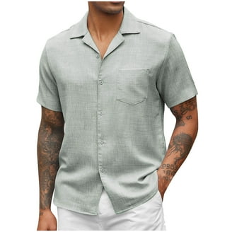 MIUOWANP Men's Short Sleeve Shirts Button Down Simplicity Solid