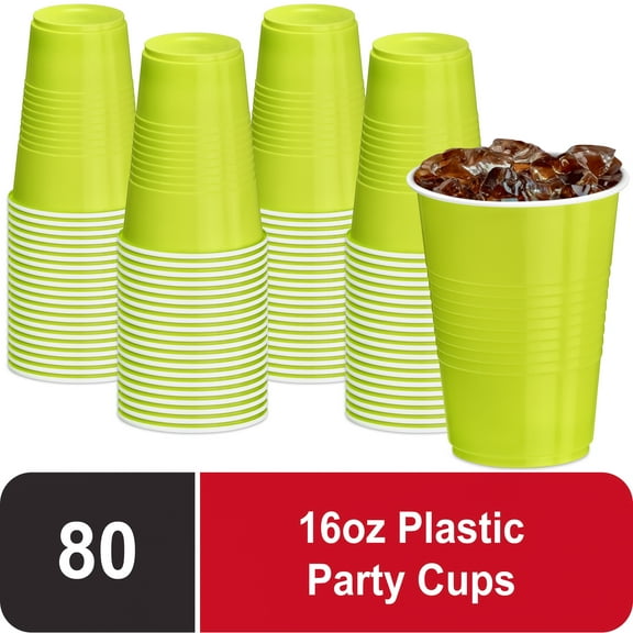 DecorRack 80 Party Cups, 16 fl oz -BPA Free- Disposable Plastic Soda Cups, Green (Pack of 80)