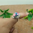 thumbnail image 3 of Pink Oyster Turquoise Stone 925 Sterling Silver Adjustable Statement Ring Gift Jewelry, 3 of 5