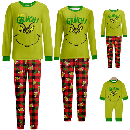 

Matching Family Christmas Pajamas Sleepwear Set Green Santa Cartoon Print Sizes for Adult-Kids-Baby-Pet 2-Piece Top and Pants Bodysuits Sleepwear Pajamas Set
