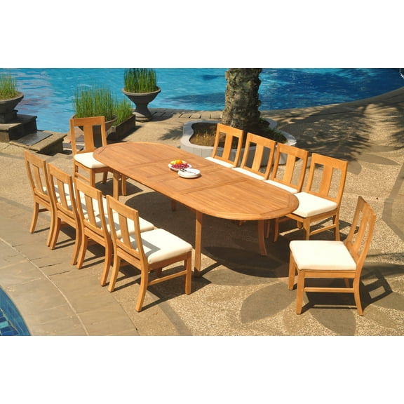 Grade-A Teak Dining Set: 10 Seater 11 Pc: 118" Double Extension Oval Table And 10 Osborne Armless Chairs Outdoor Patio WholesaleTeak #WMDSWVm