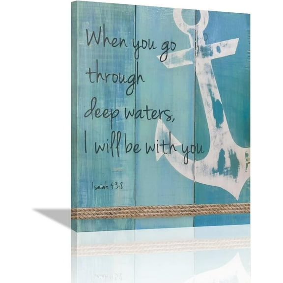 Bathroom Anchor Wall Art Christian Scripture Canvas Print Nautical Beach Bathroom Pictures Ocean Coastal Theme Painting Framed Artwork Office Home Decor for Bedroom Dining Living Room 12"x16"