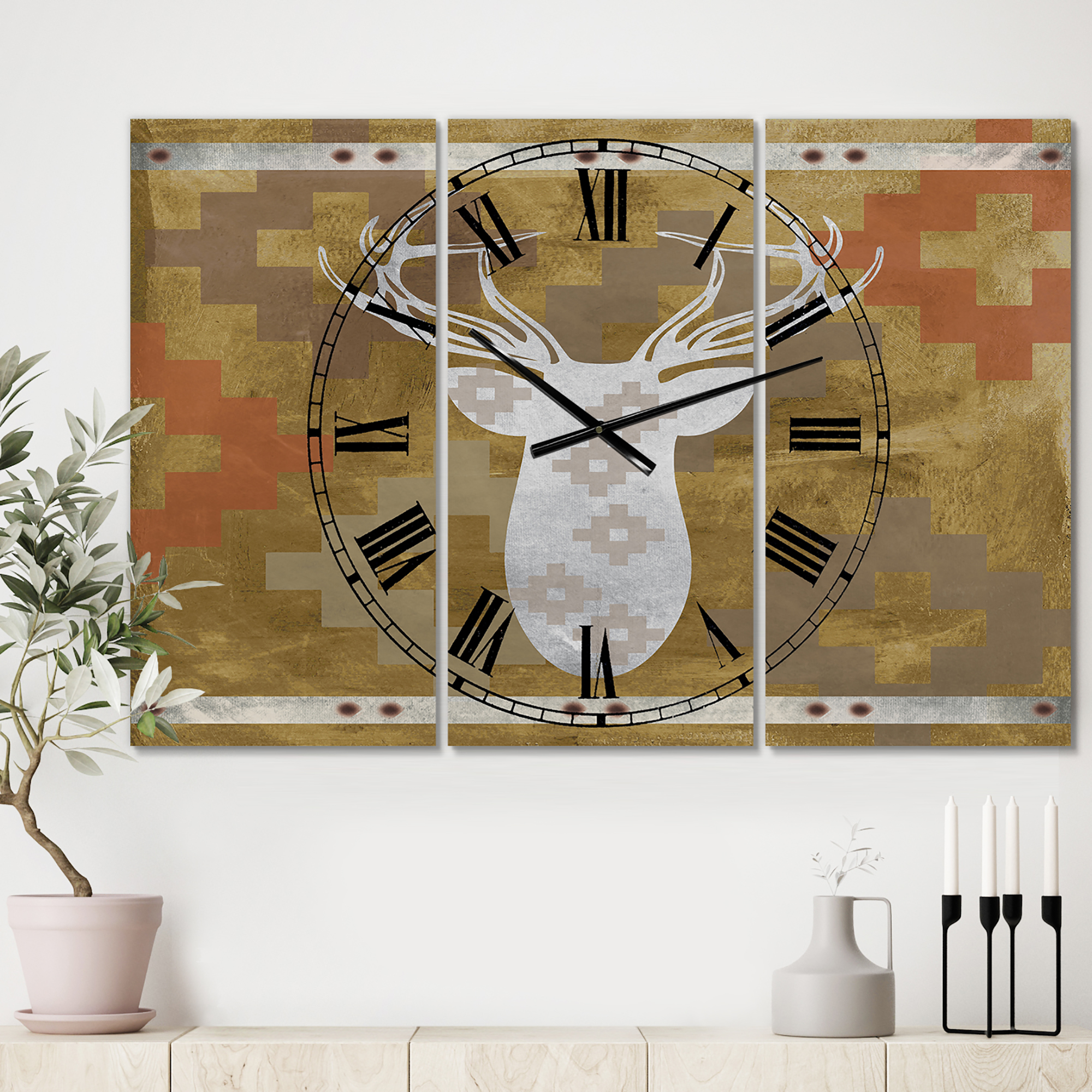 Designart 'Patterned White Deer Head' Oversized Traditional Wall Clock