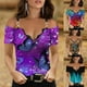 thumbnail image 2 of mujer moda v-cuello de encaje mariposa impreso spaghetti correa camisetas fuera del hombro manga corta blusa señoras casual algodón topspangjing, 2 of 3