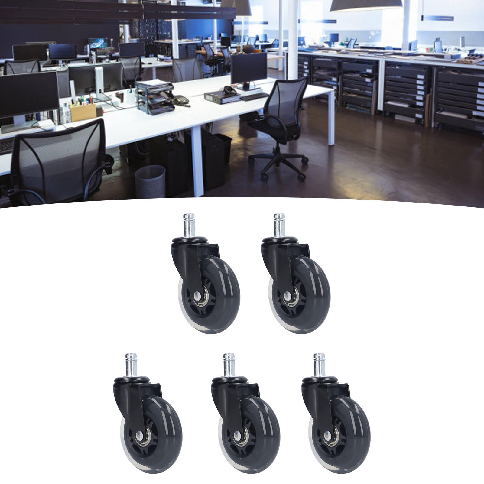 YAHHU 5‑Pack 3″ Noise‑Free Scratch‑Resistant Chair Casters, 360° Rotation, 100‑lb Capacity, Easy Tool‑Free Install, Black