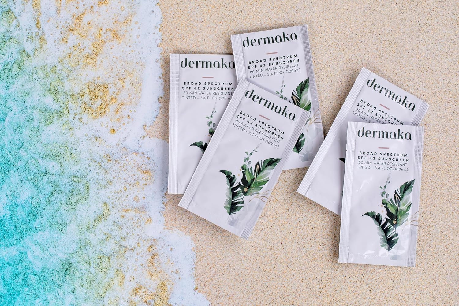 Dermaka Tinted Sunscreen SPF 42, Anti-Aging, Adults & Teens, 5ml 25 Packets, Water Resistant 80 Min