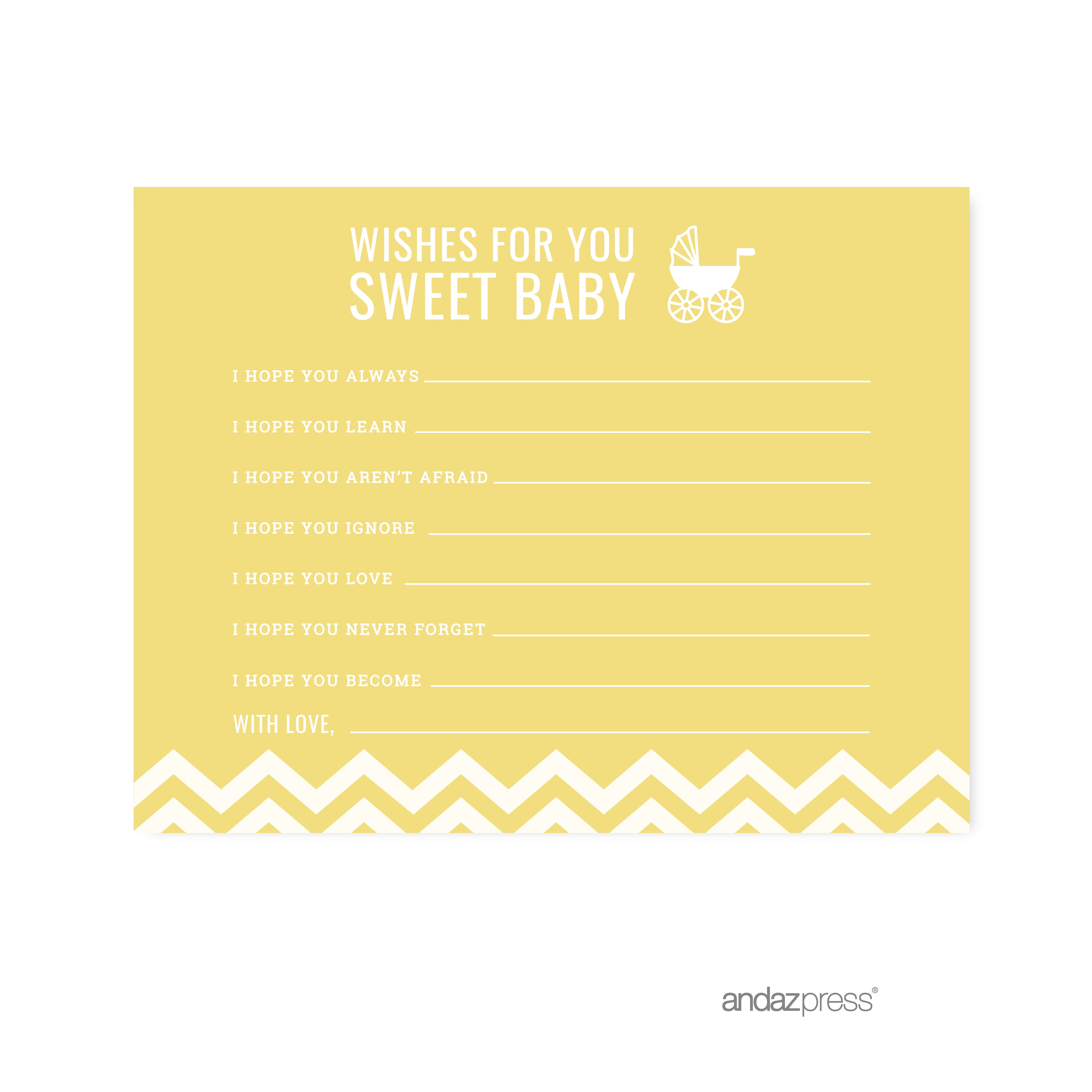 Wishes For Baby Yellow Chevron Baby Shower Games, 20Pack