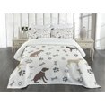thumbnail image 3 of Ambesonne Dog Lover Quilted Bedspread Set 3 Pcs, Paw Print and Bones, King Size, Umber Beige Grey, 3 of 5