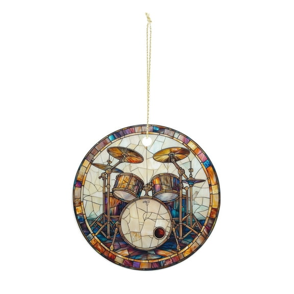 Stained Glass Drum Set Christmas ornament, Christmas decoration, holiday present idea, heirloom keepsake, round ceramic, gift Exchange, bauble present, gift idea