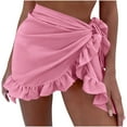 thumbnail image 2 of XUNKUSGA Mini Skirts for Women Fashion Ruffle Chiffon Beach Cover Ups for Women Casual Summer Solid Color UV Protective Sarong Wraps for Women,Pink, 2 of 3