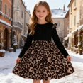 thumbnail image 2 of Ulitacool Dresses For Girls Round Neck Leopard Print Dress Long Sleeve Party Gown With Flowy Skirt For And Photoshoots Comfortable Wear Black 11-12 Years, 2 of 9