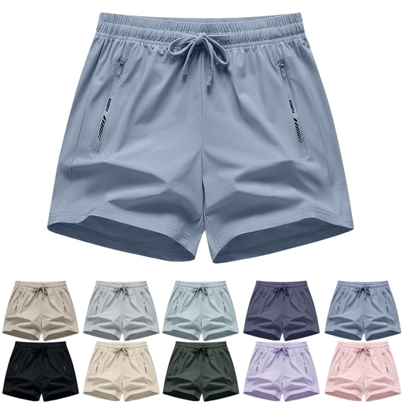 Athletic Shorts for Women Casual Solid Color High Waisted Elastic Waist Drawstring Beach Shorts with Zipper Pockets for Gym, Running, Daily, Size S-3XL