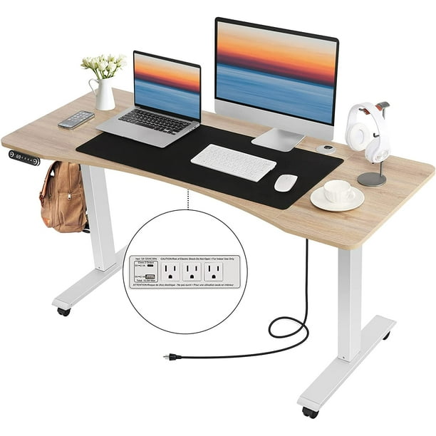 Likein Height Adjustable Standing Desk with Charging Station, 55 inch