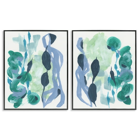 Stupell Industries Fluid Wavy Shapes Abstract Painting Black Framed Art Print Wall Art, 11 x 14, Set of 2