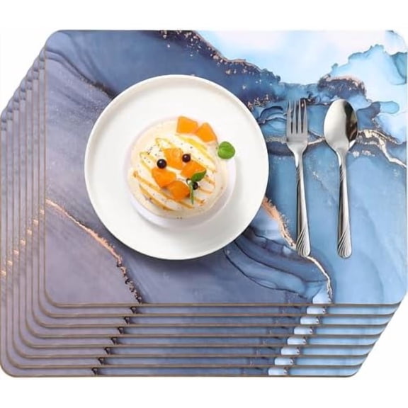 Set of 8 Marble Styles Placemats Blue Cork Marbles Table Mats 16 x 12'' Heat Resistant Thick Cork Backed Placemats Easy Clean Table Mats for Kitchen and Dining Tables$$Home Decor, Kitchen, & Other