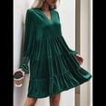 thumbnail image 4 of Vestido Babydoll Elegante de Terciopelo para Mujer, de Larga, Informal, con Escote en V, Corte A, Fluido, Formal, para Fiesta de Boda. Verde Oscuro S, 4 of 10