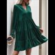 thumbnail image 4 of Vestido Babydoll Elegante de Terciopelo para Mujer, de Larga, Informal, con Escote en V, Corte A, Fluido, Formal, para Fiesta de Boda. Verde Oscuro M, 4 of 10