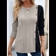 thumbnail image 4 of Camisa Asimétrica de Larga con Botones y Bloques de Color para Mujer, Ribete de Botones Claros y Abertura Lateral en la Cintura. Caqui S, 4 of 8
