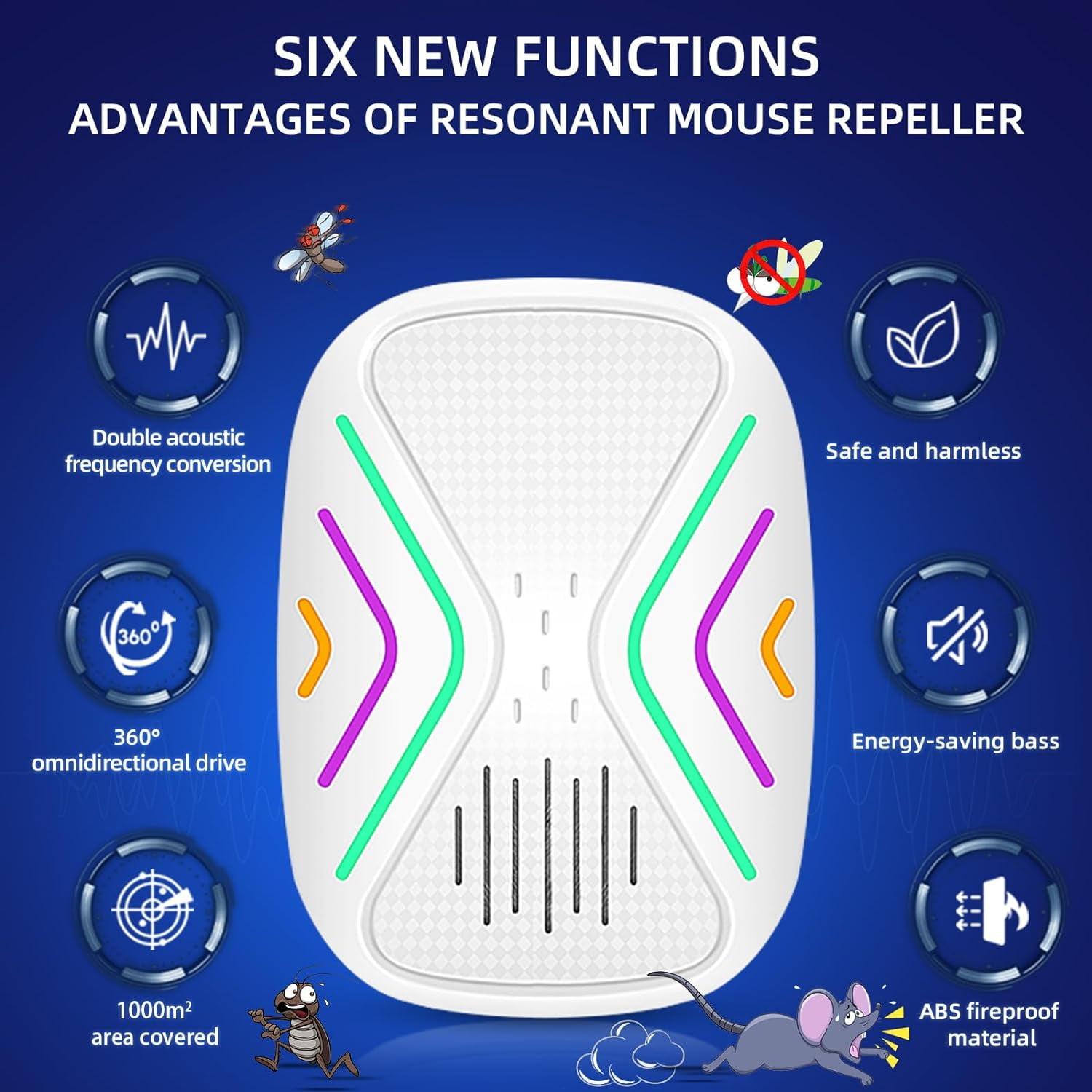 Onemayship Powerful Indoor Pest Repeller Dual-Frequency Technology Wide Effective Range 6 Pack Rodent Repellent