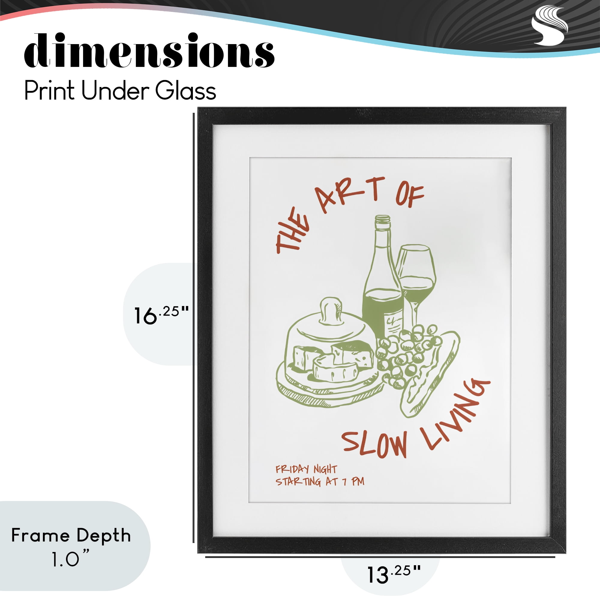 Stupell Industries Slow Living Wine & Cheese Black Framed Print Under Glass, design by The Prints Vibe